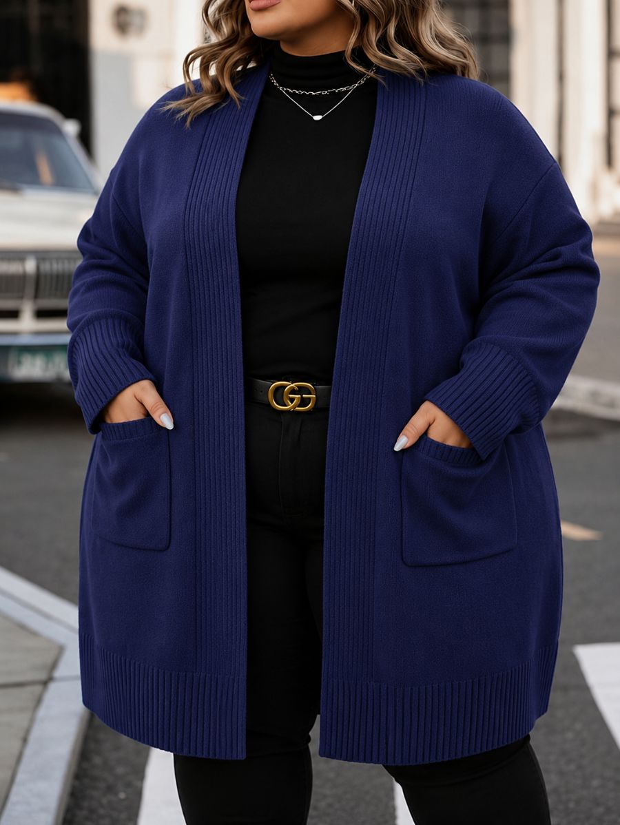 CÁRDIGAN CON TEXTURA ACANALADA PLUS SIZE Cardigan Plus SIze 07 ZAPRINI Azul 1XL 