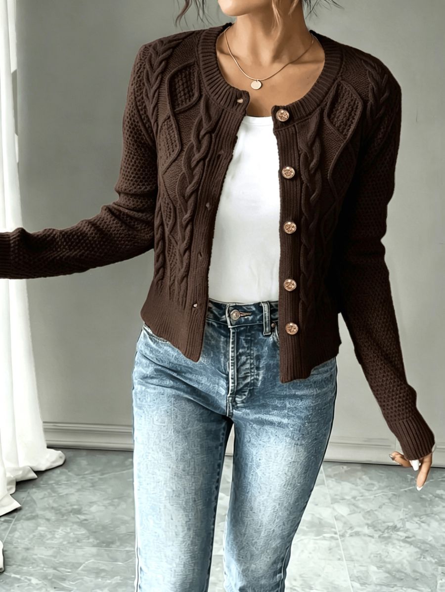 CÁRDIGAN CORTO CON CUELLO REDONDO Cardigan 24 ZAPRINI Marrón S 