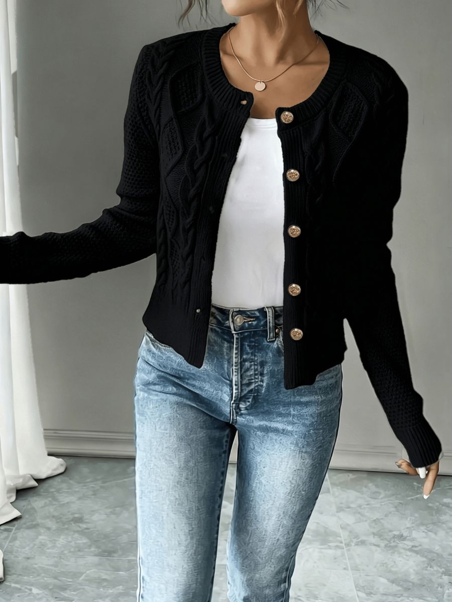 CÁRDIGAN CORTO CON CUELLO REDONDO Cardigan 24 ZAPRINI Negro S 