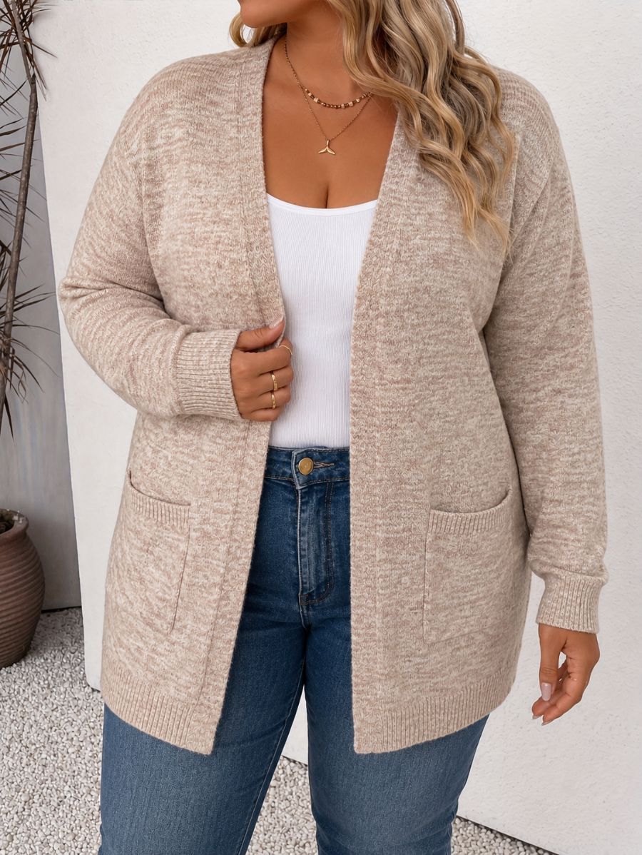 CÁRDIGAN SIN BOTONES CON BOLSILLOS PLUS SIZE Cardigan Plus Size 02 ZAPRINI Beige 1XL 