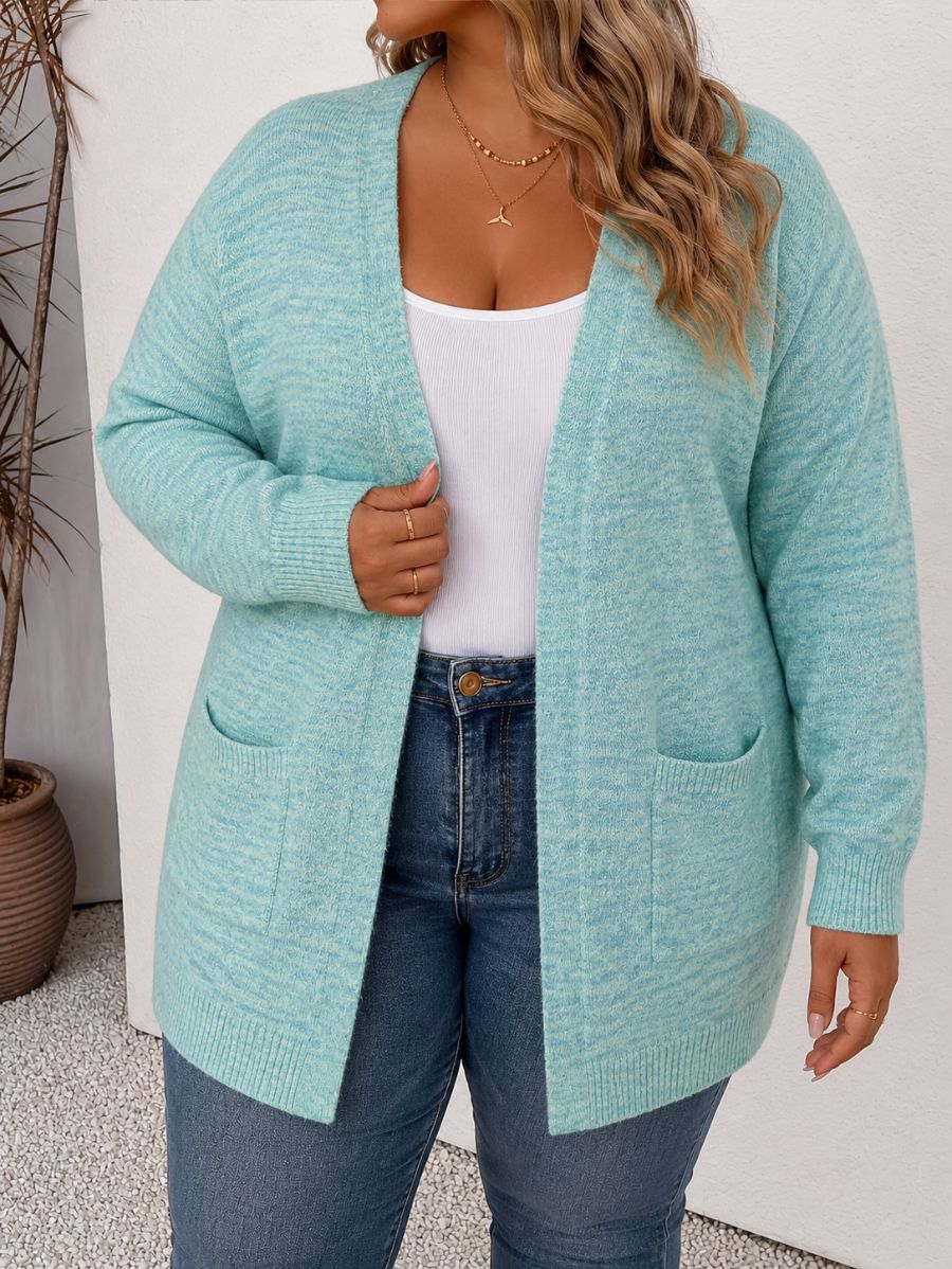CÁRDIGAN SIN BOTONES CON BOLSILLOS PLUS SIZE Cardigan Plus Size 02 ZAPRINI Azul 1XL 