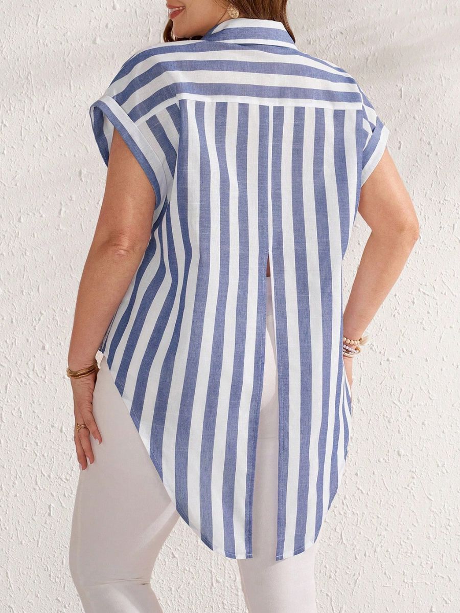 Camisa A Rayas Con Abertura Plus Size Camisa Plus Size 06 ZAPRINI 