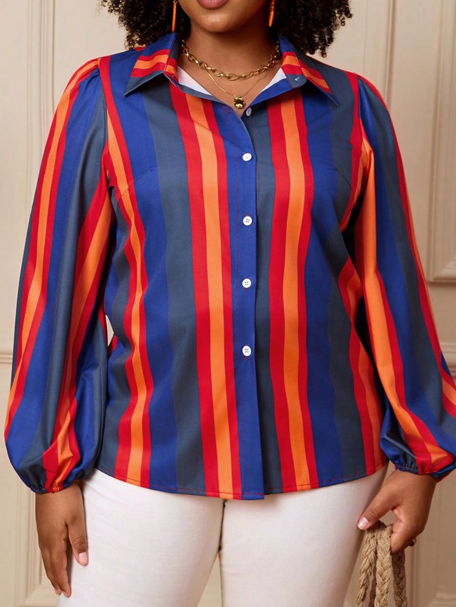 Camisa A Rayas Con Mangas Farol Plus Size Camisa Plus Size 12 ZAPRINI 0XL 