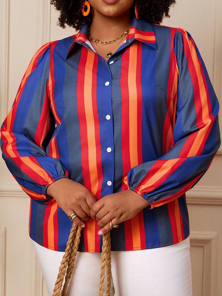Camisa A Rayas Con Mangas Farol Plus Size Camisa Plus Size 12 ZAPRINI 