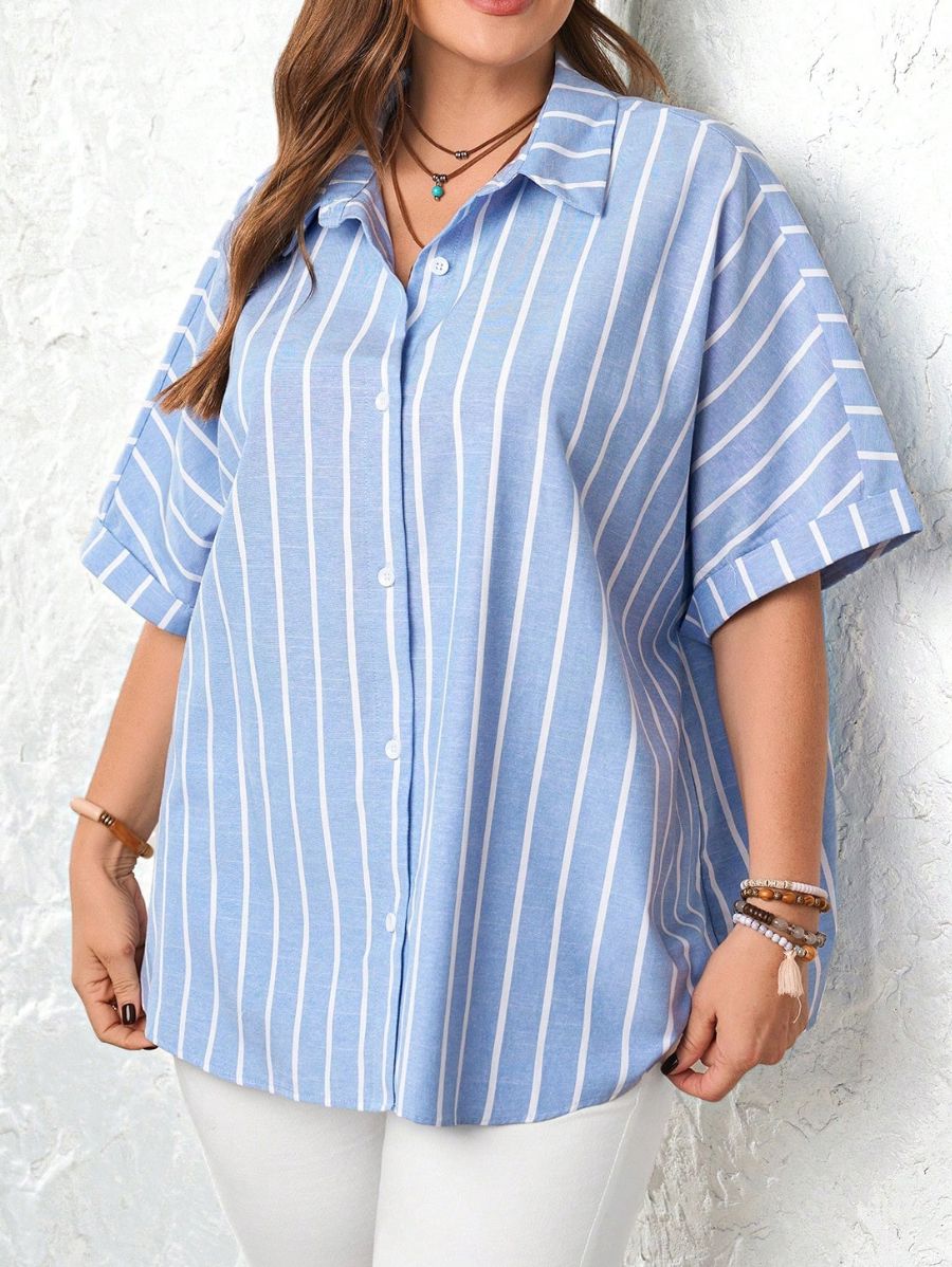 Camisa A Rayas Plus Size Camisa Plus Size 02 ZAPRINI Azul 0XL 