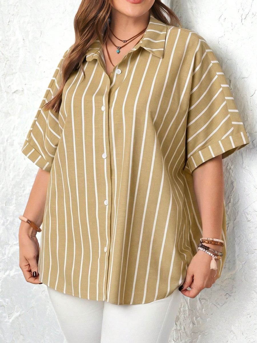 Camisa A Rayas Plus Size Camisa Plus Size 02 ZAPRINI Beige 0XL 