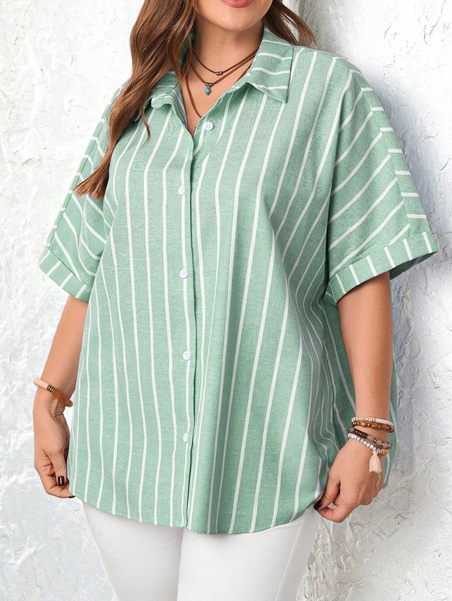 Camisa A Rayas Plus Size Camisa Plus Size 02 ZAPRINI Verde 0XL 