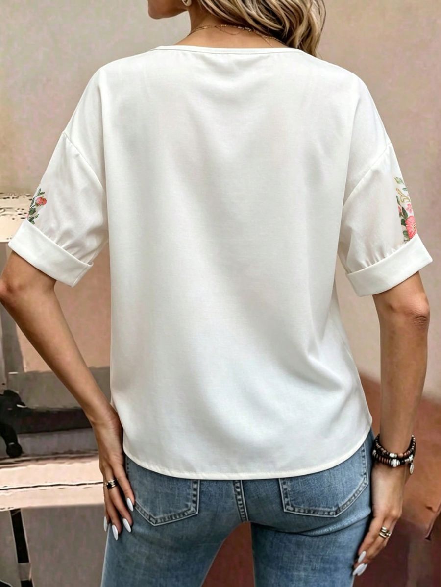 Camisa Con Cuello Redondo y Estampado Floral Camisa 14 ZAPRINI S 