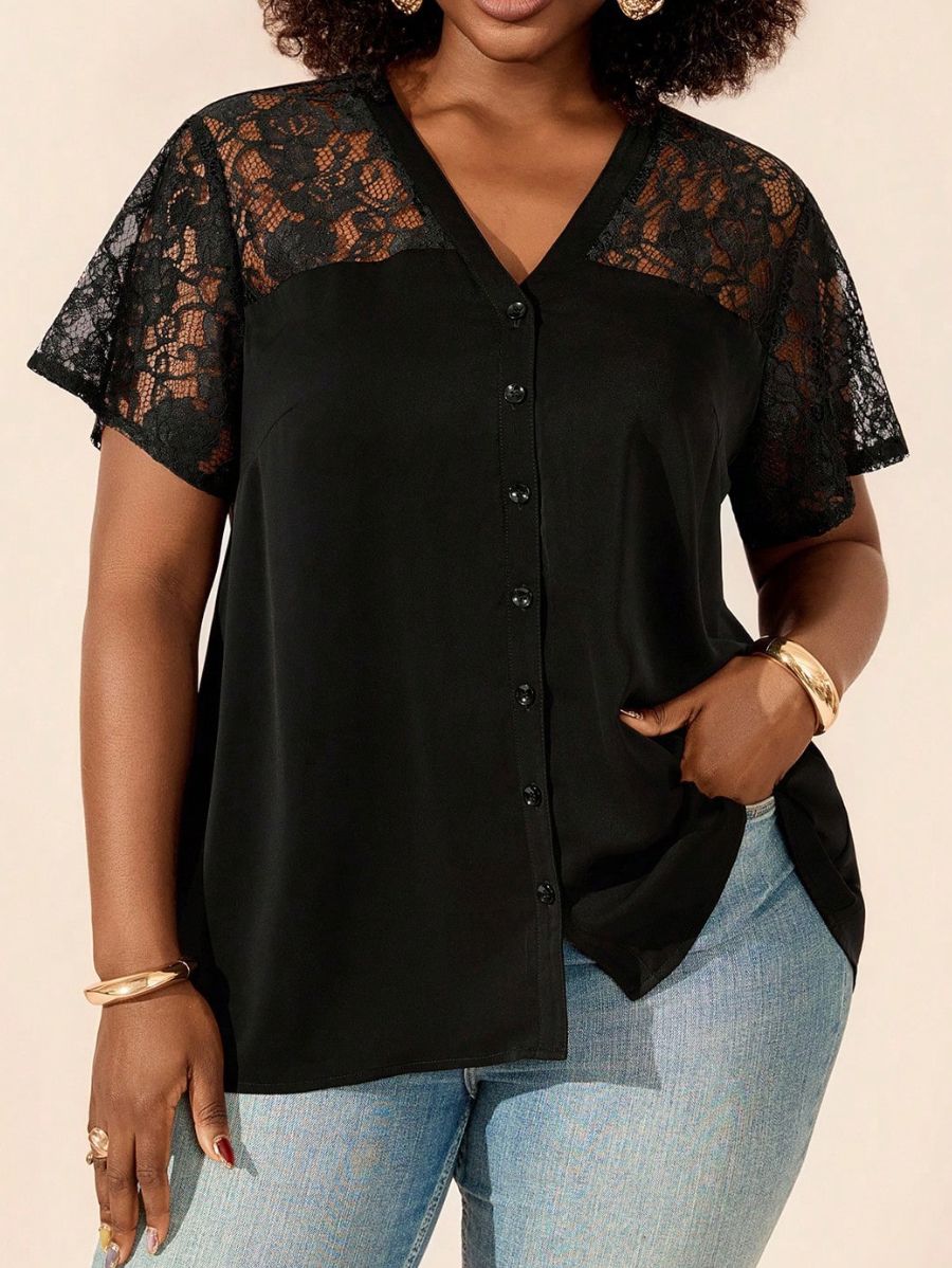 Camisa Con Encaje Plus Size Camisa Plus Size 15 ZAPRINI 0XL 