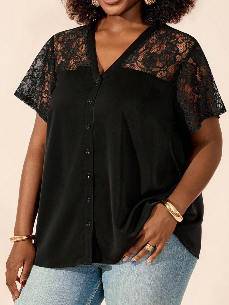 Camisa Con Encaje Plus Size