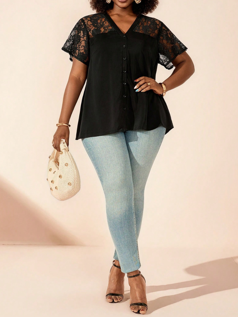 Camisa Con Encaje Plus Size