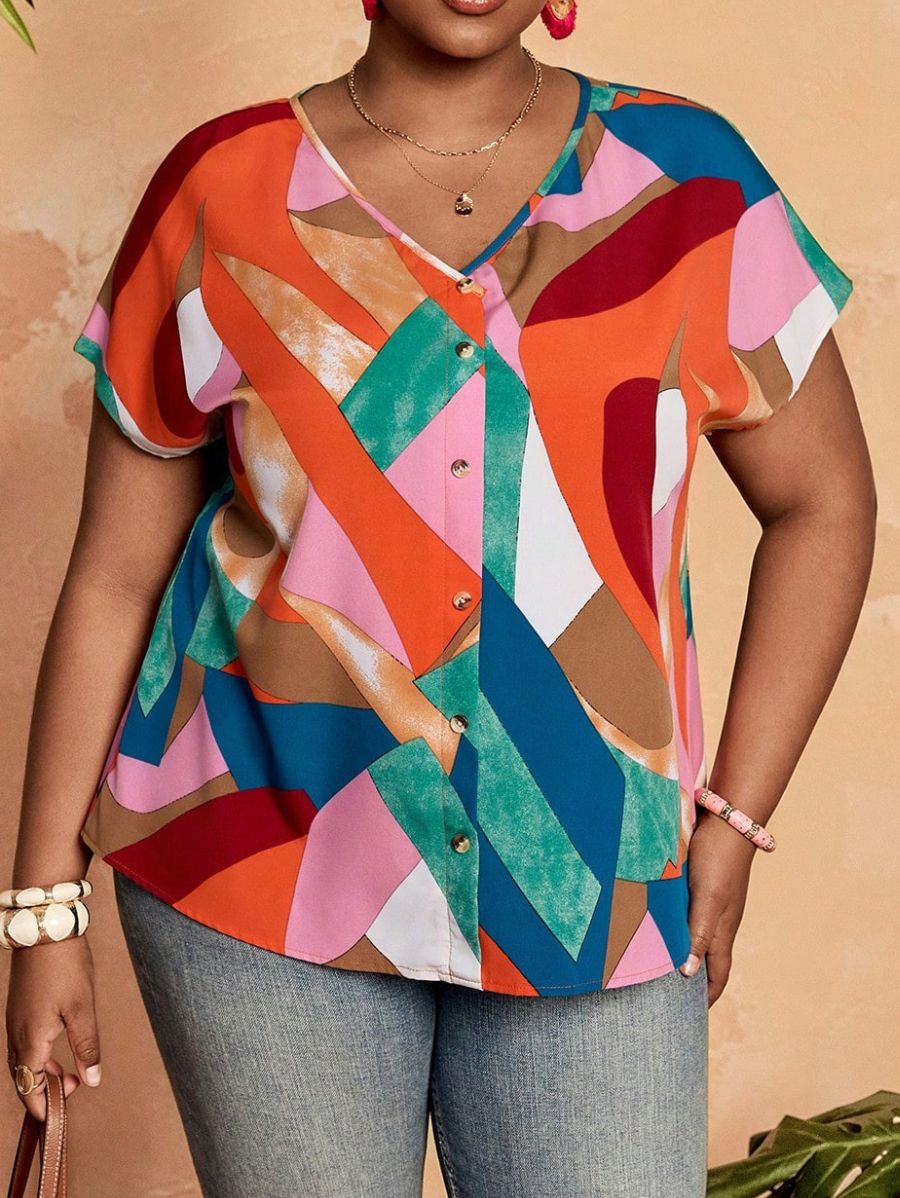 Camisa Con Estampado Colorido Manga Corta Plus Size Camisa Plus Size 13 ZAPRINI 0XL 