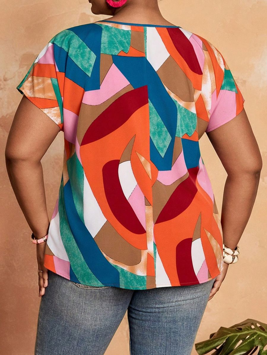 Camisa Con Estampado Colorido Manga Corta Plus Size Camisa Plus Size 13 ZAPRINI 0XL 