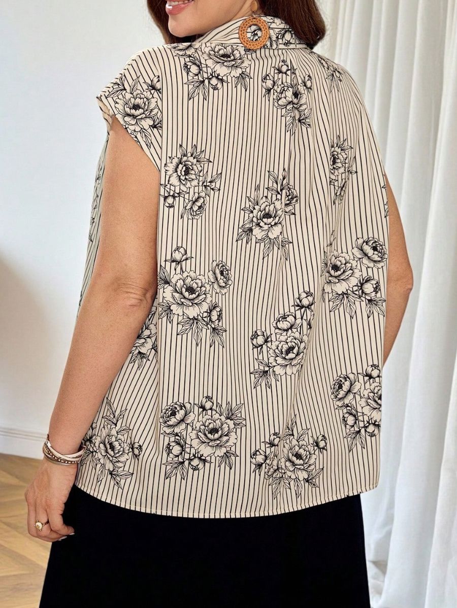 Camisa Con Estampado Floral A Rayas Plus Size Camisa Plus Size 04 ZAPRINI 