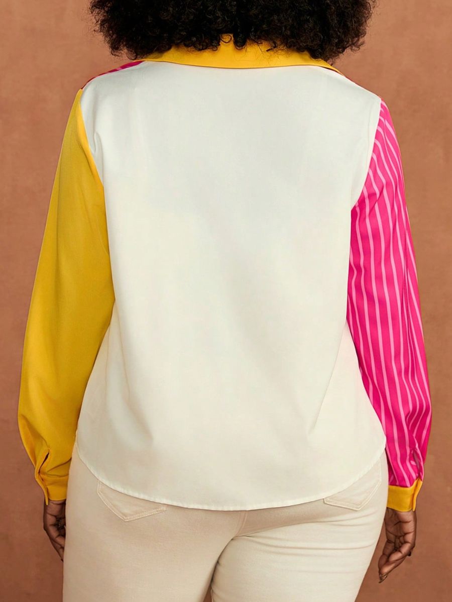 Camisa Con Rayas y Bloques De Color Plus Size Camisa Plus Size 14 ZAPRINI 