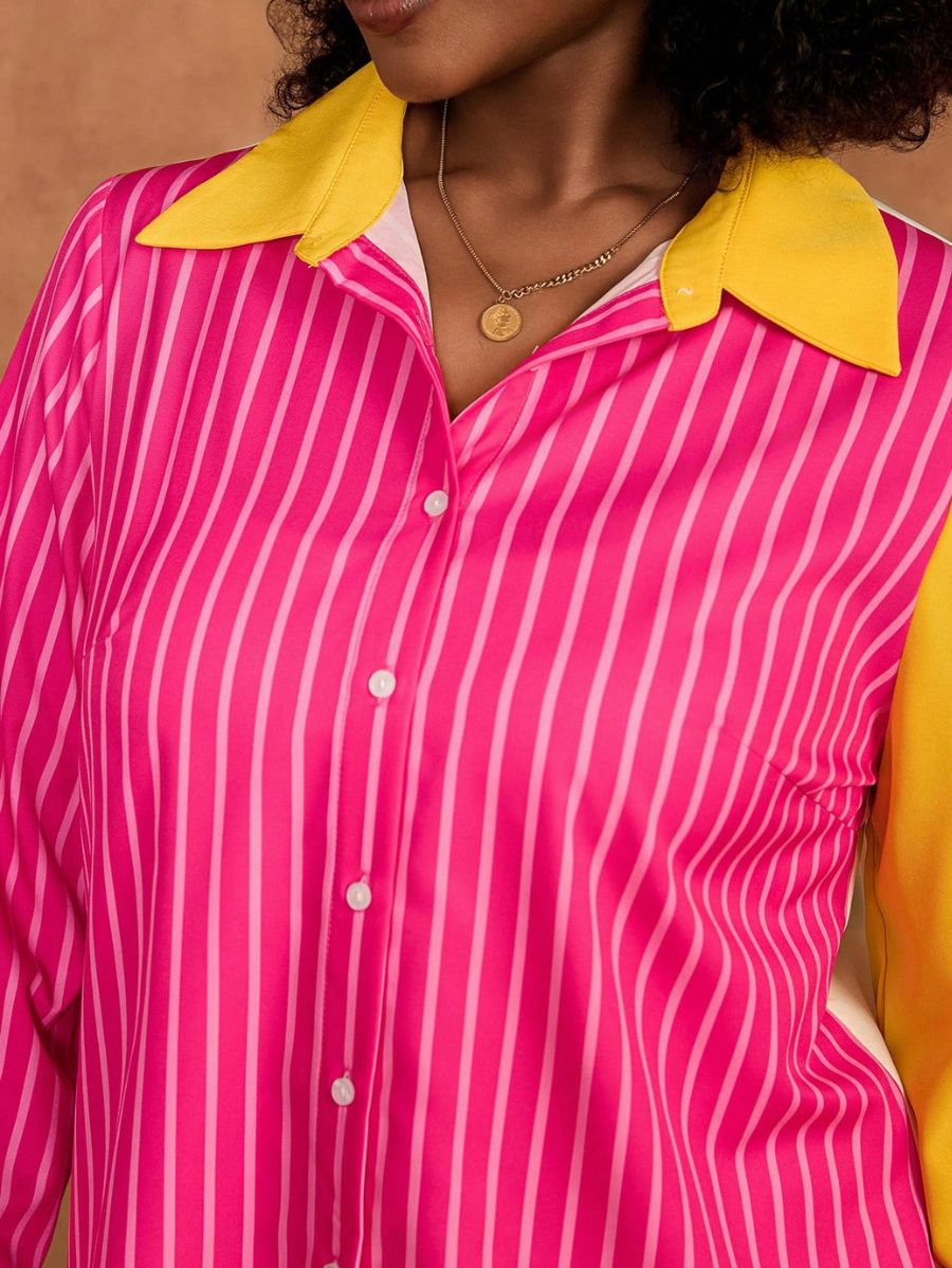 Camisa Con Rayas y Bloques De Color Plus Size Camisa Plus Size 14 ZAPRINI 