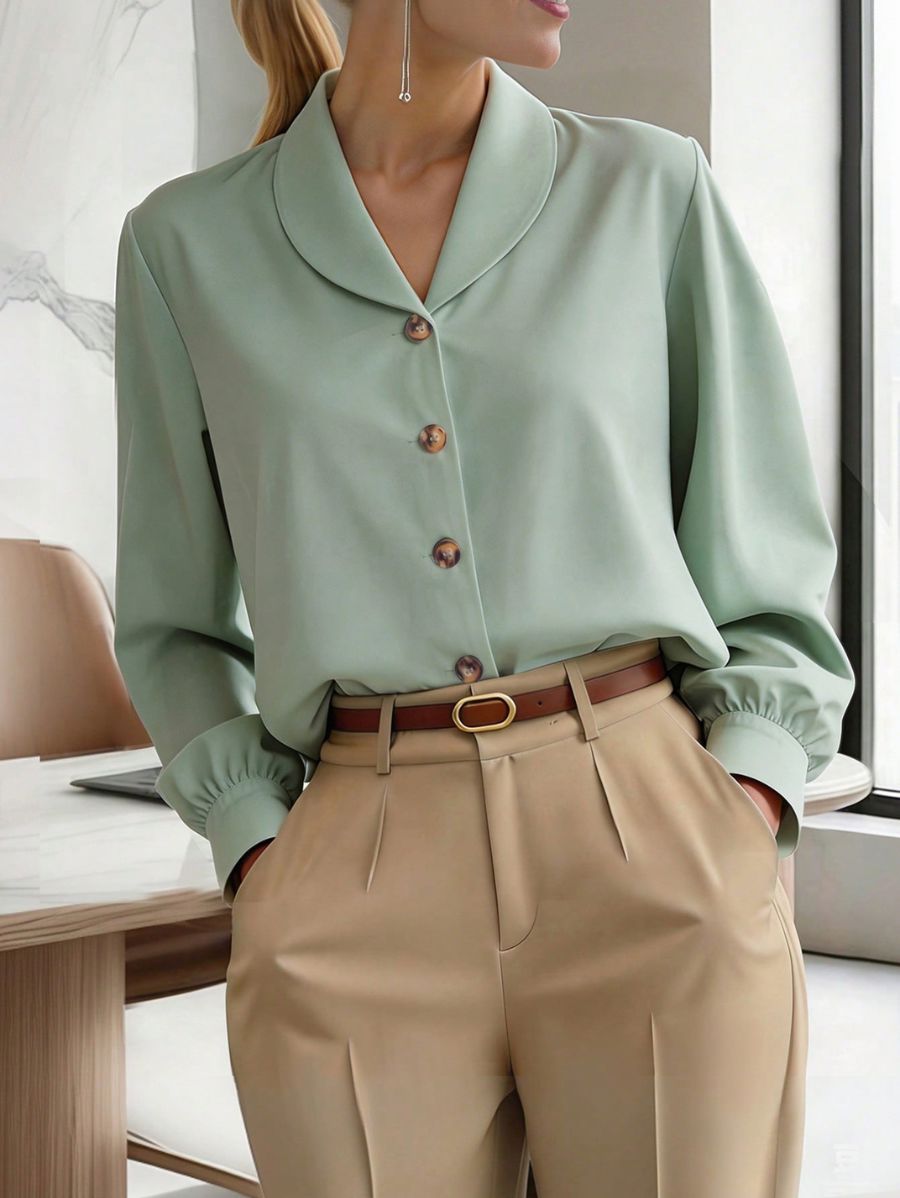 Camisa De Cuello Solapa Unicolor Camisa 12 ZAPRINI Verde S 
