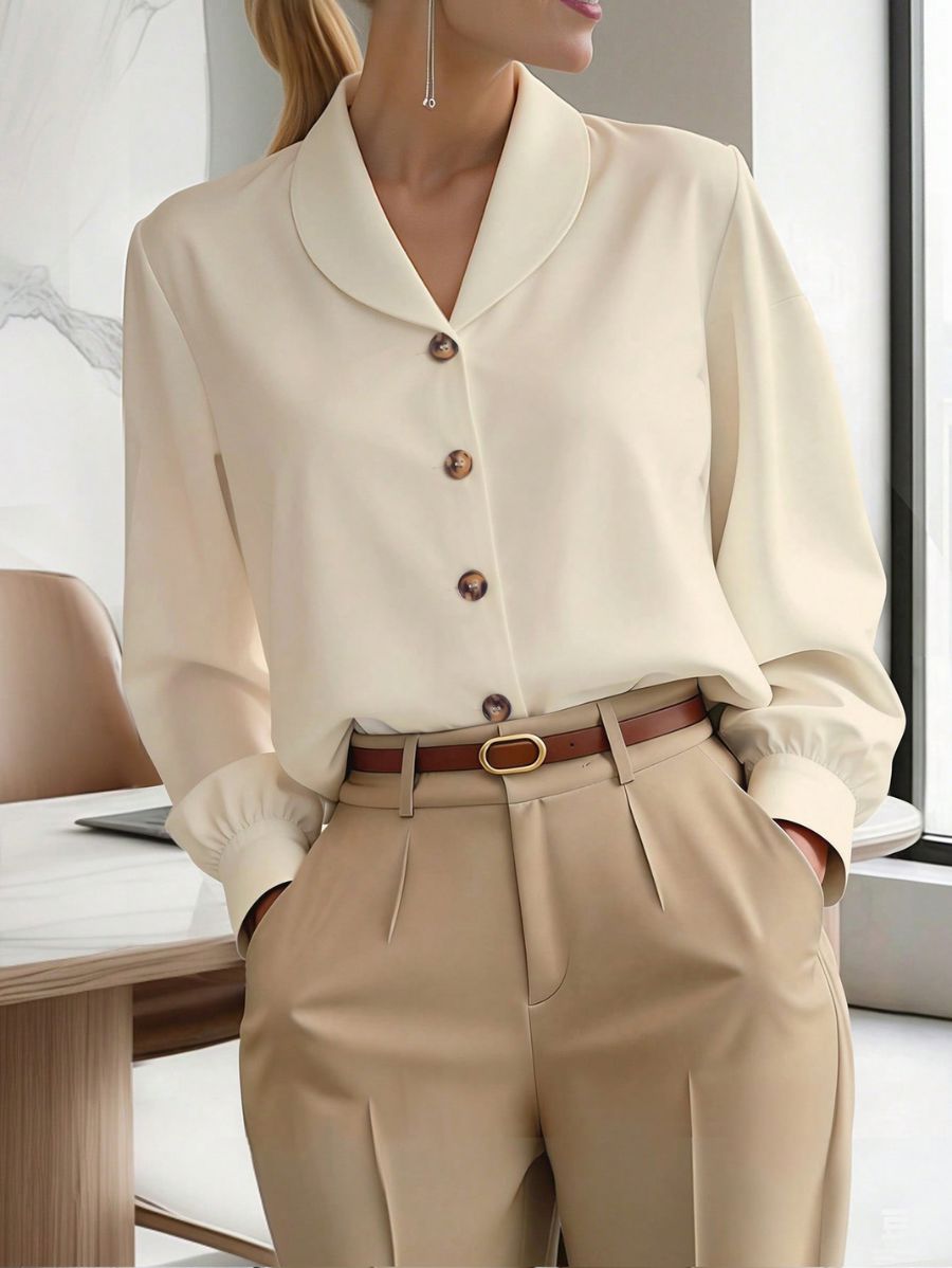 Camisa De Cuello Solapa Unicolor Camisa 12 ZAPRINI Beige S 
