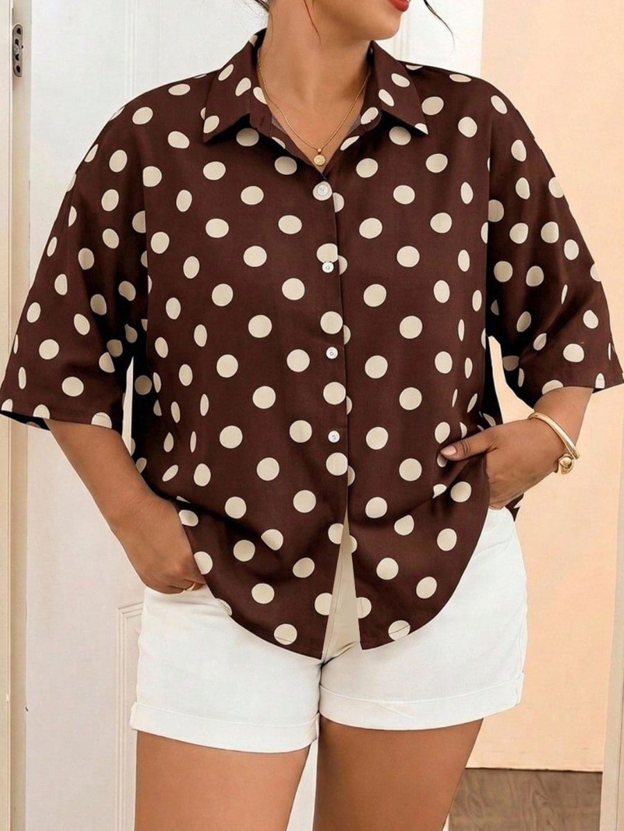 Camisa De Lunares Plus Size Camisa Plus Size 08 ZAPRINI 