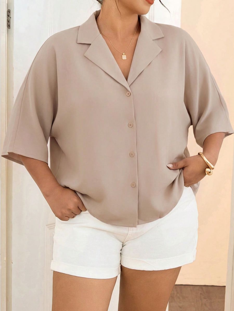 Camisa Holgada Unicolor Plus Size Camisa Plus Size 11 ZAPRINI Beige 0XL 