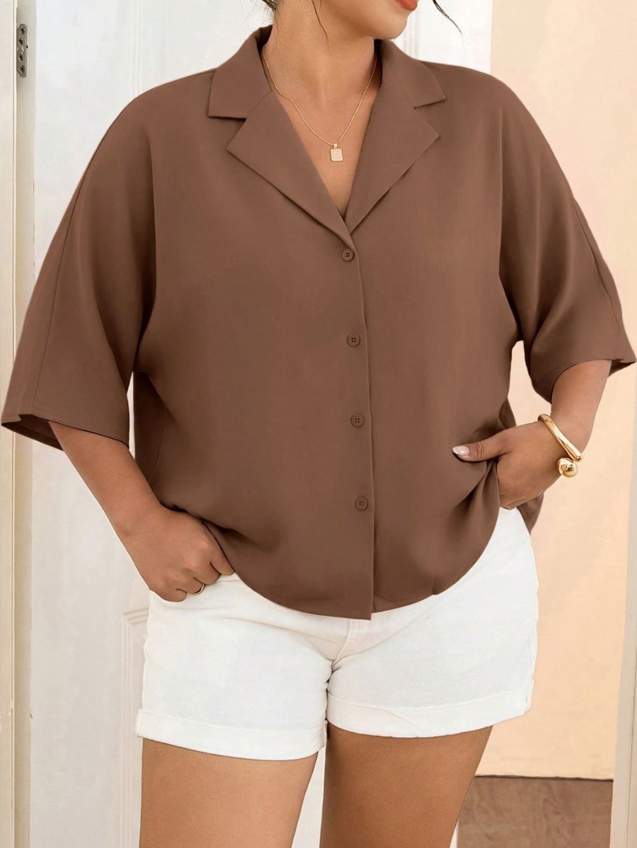 Camisa Holgada Unicolor Plus Size Camisa Plus Size 11 ZAPRINI Marrón 0XL 