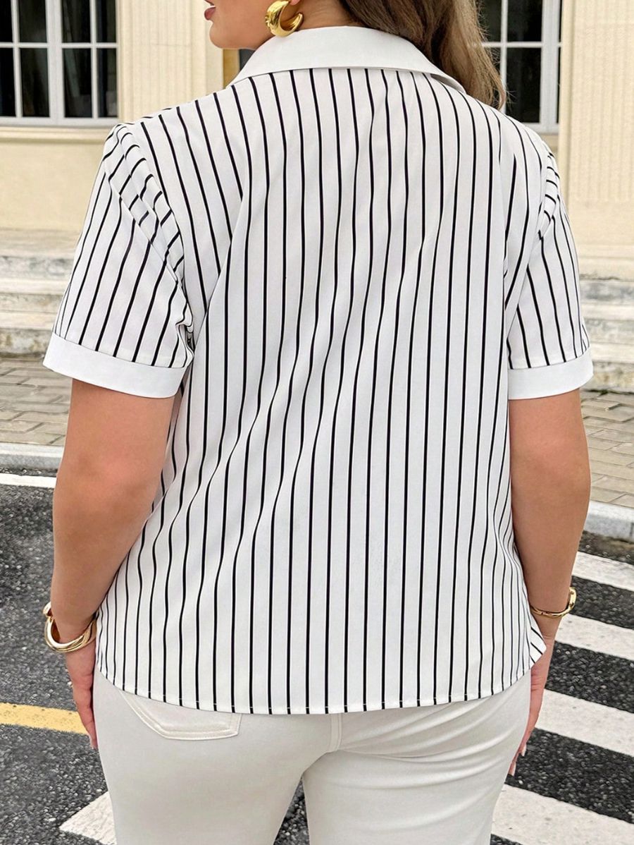 Camisa Manga Corta A Rayas Plus Size Camisa Plus Size 09 ZAPRINI 