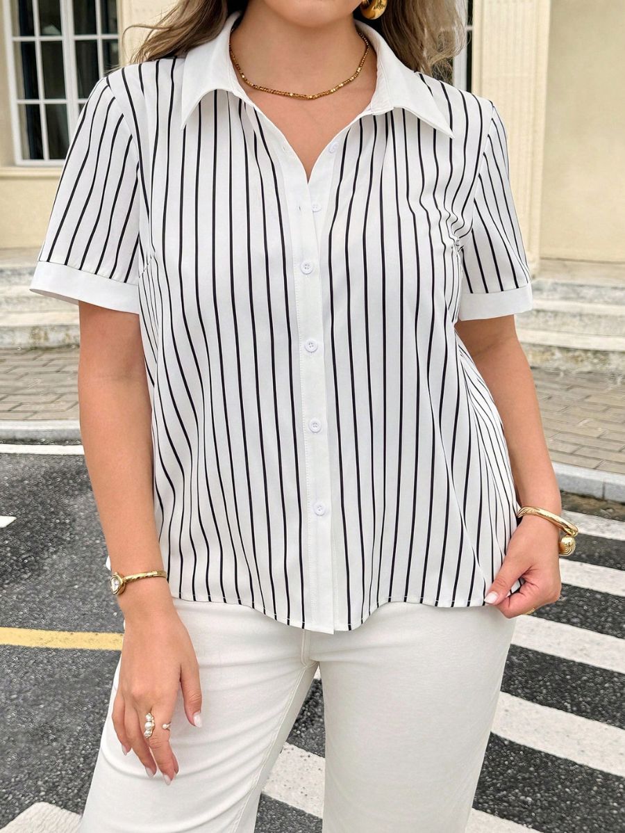 Camisa Manga Corta A Rayas Plus Size Camisa Plus Size 09 ZAPRINI 