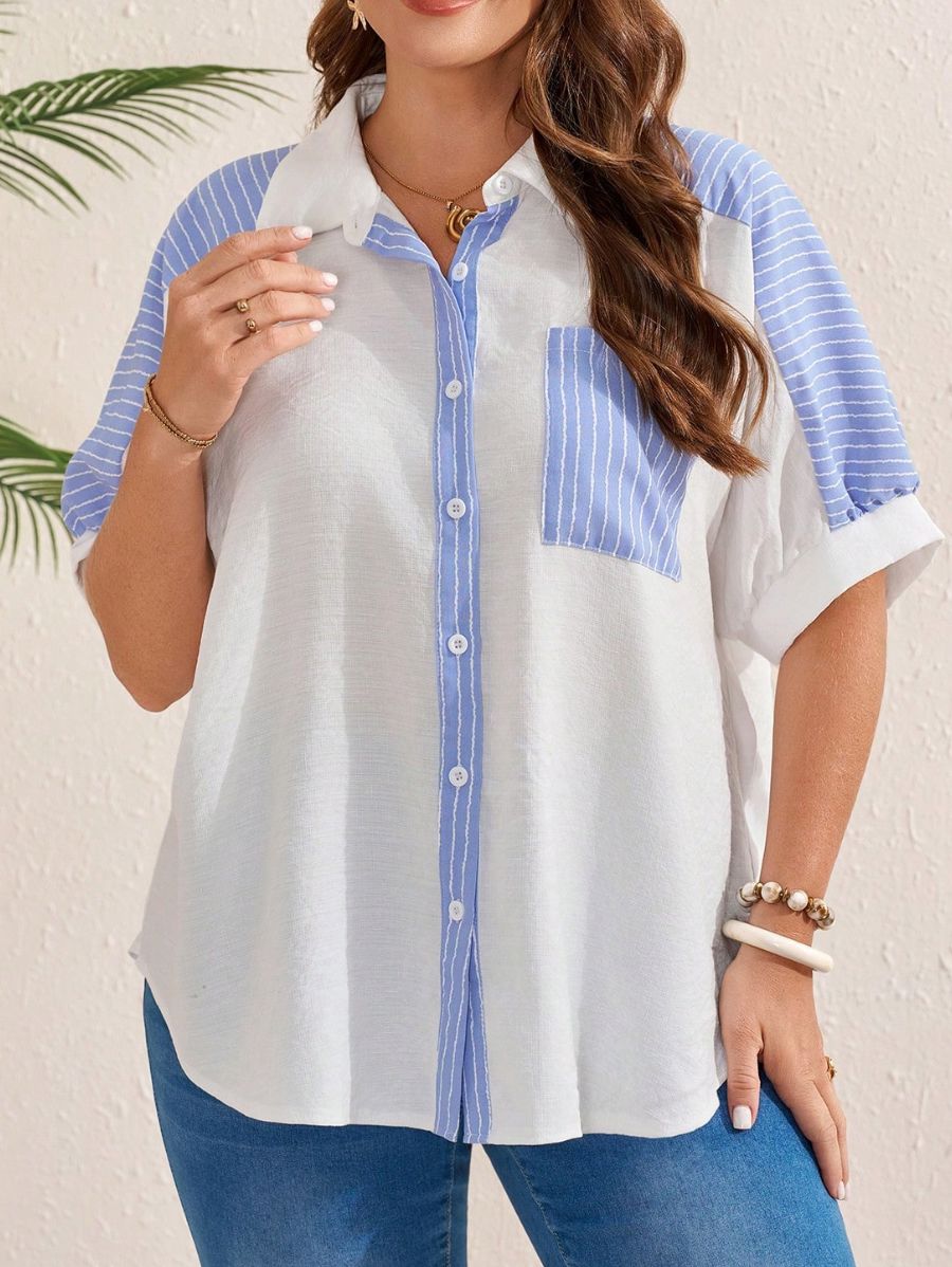 Camisa Manga Corta Con Bolsillo Plus Size Camisa Plus Size 05 ZAPRINI 0XL 