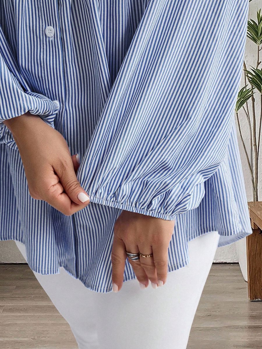 Camisa Manga Larga A Rayas Con Lazos Plus Size Camisa Plus Size 01 ZAPRINI 