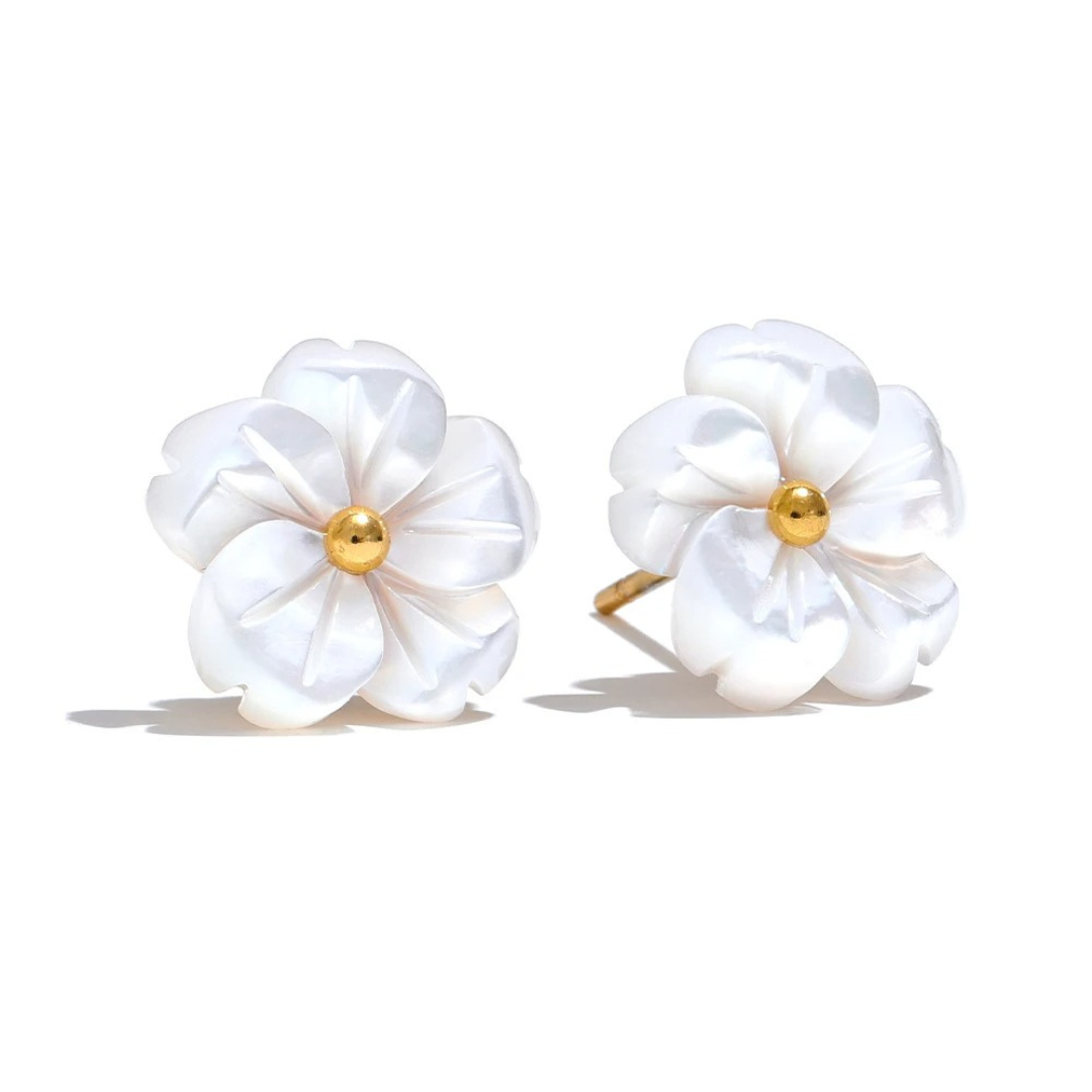 Caravana Floral De Madreperla Enchapado En Oro 18K