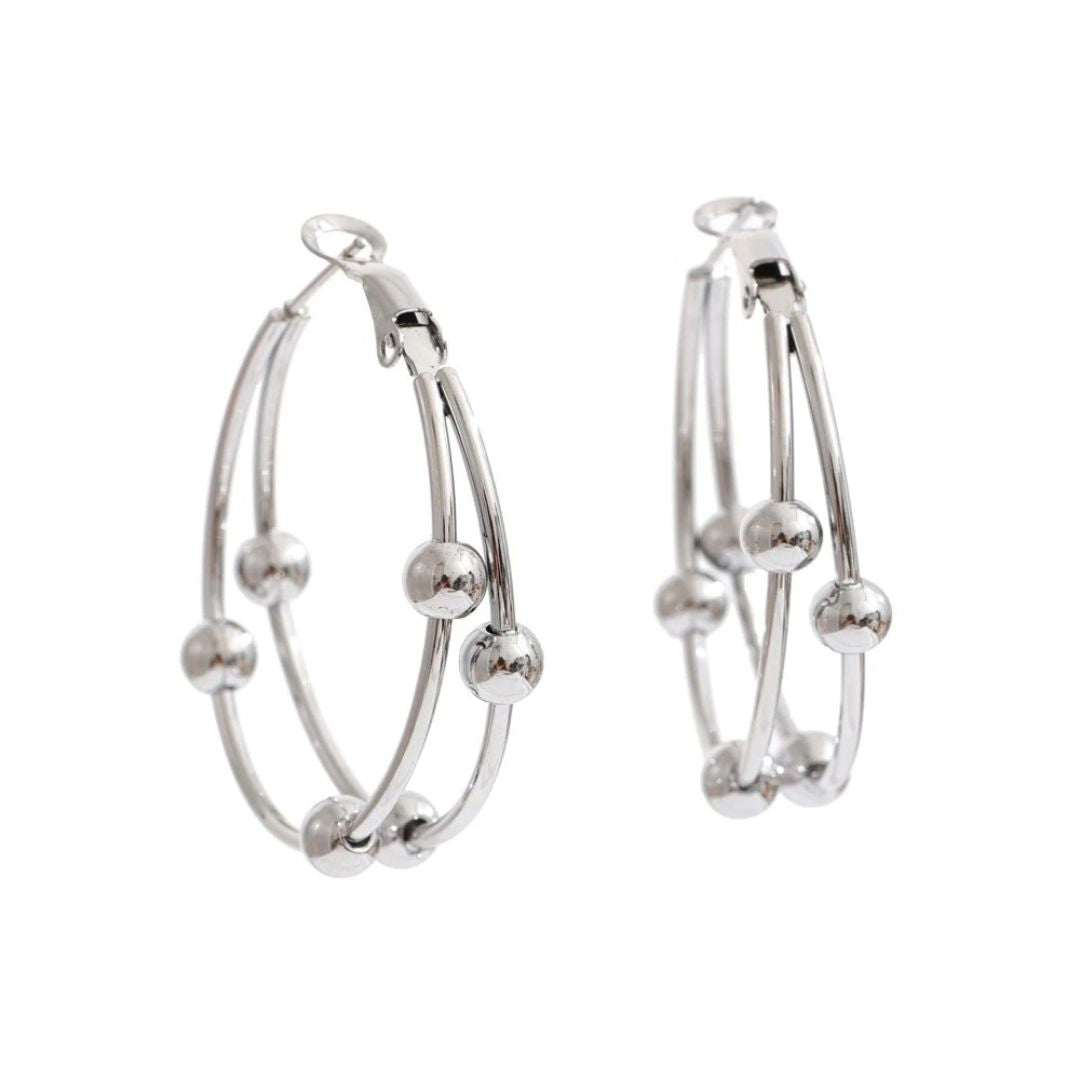 Caravana Redonda De Doble Aro Enchapado En Oro 18K Caravana 01 ZAPRINI Plata 