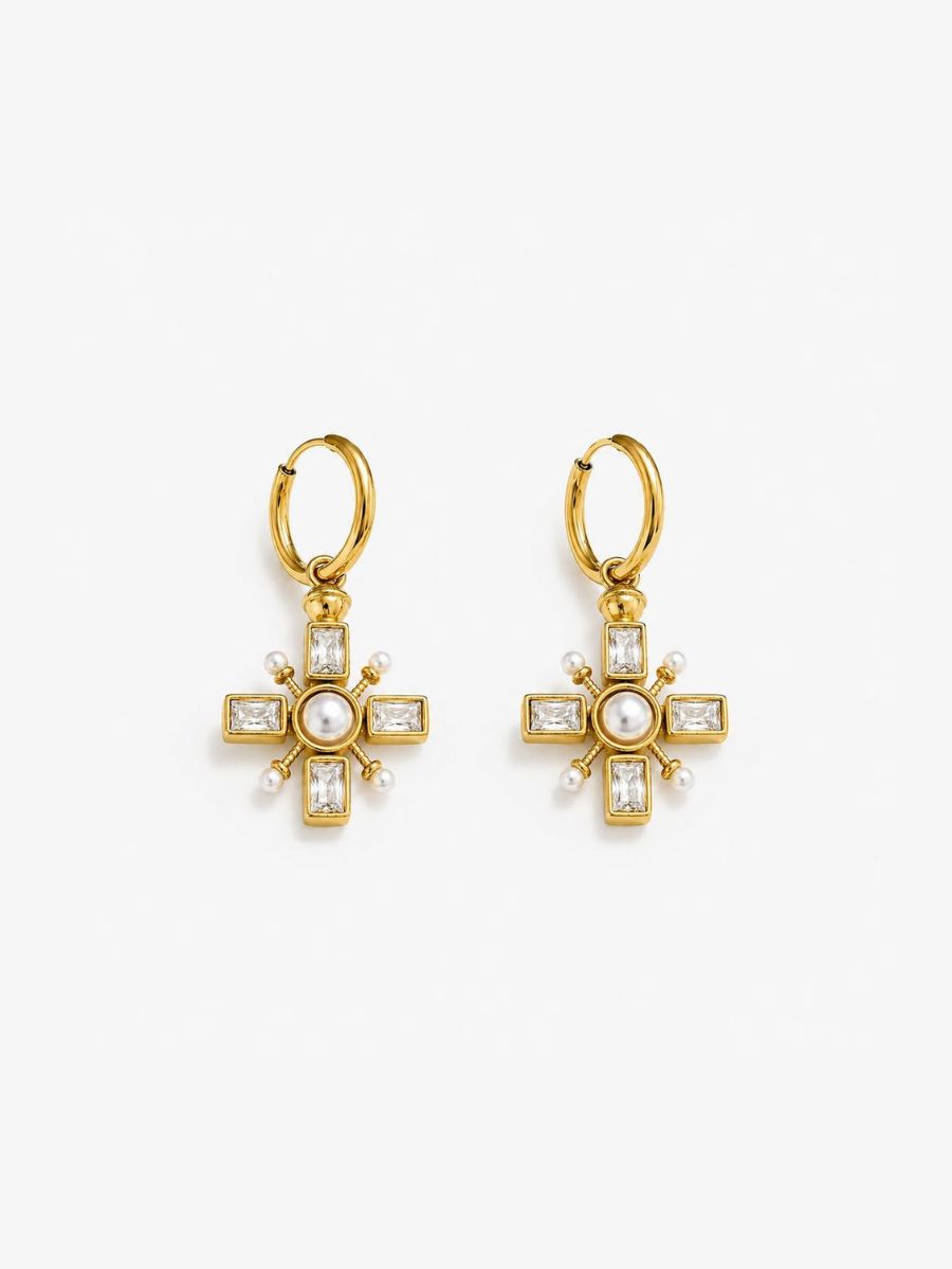 Caravana De Aro Con Perlas y Circonia Enchapado En Oro 18K Caravana 07 ZAPRINI 