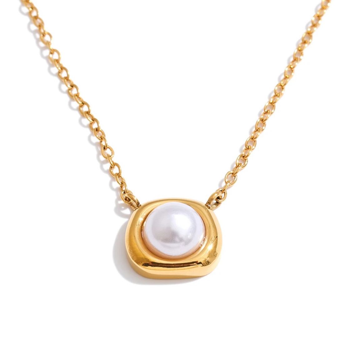 Collar Con Colgante Cuadrado De Perlas Enchapado En Oro 18K Collar 05 ZAPRINI Oro 