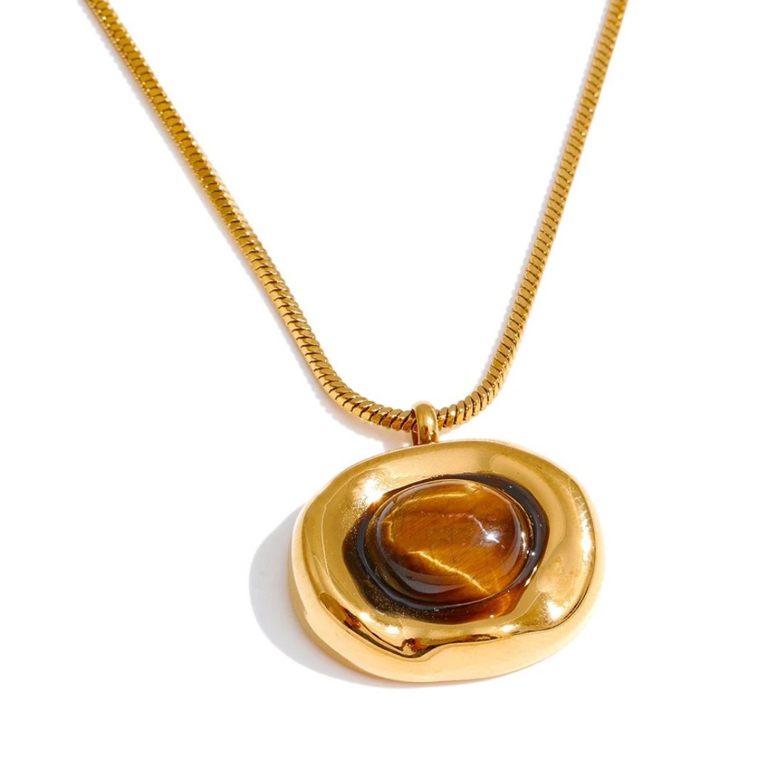 Collar Con Colgante De Piedra De Tigre Natural Enchapado En Oro 18K Collar 01 ZAPRINI Oro 