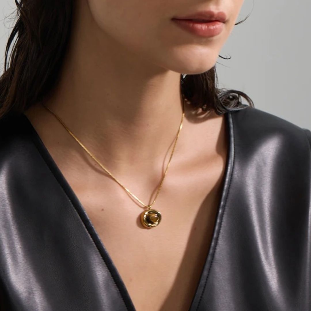 Collar Con Colgante De Piedra De Tigre Natural Enchapado En Oro 18K Collar 01 ZAPRINI Oro 