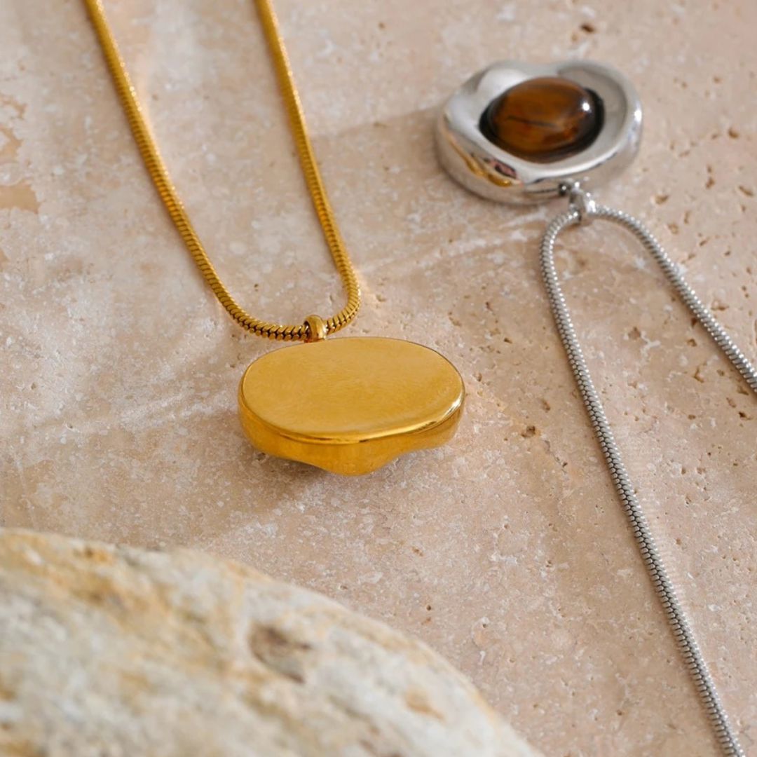 Collar Con Colgante De Piedra De Tigre Natural Enchapado En Oro 18K Collar 01 ZAPRINI 