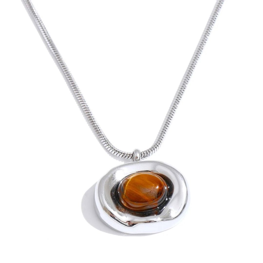 Collar Con Colgante De Piedra De Tigre Natural Enchapado En Oro 18K Collar 01 ZAPRINI Plata 