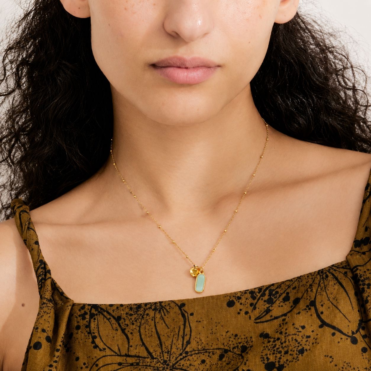 Collar Con Corazón y Piedra Amazonita Enchapado En Oro 18K Collar 14 ZAPRINI 