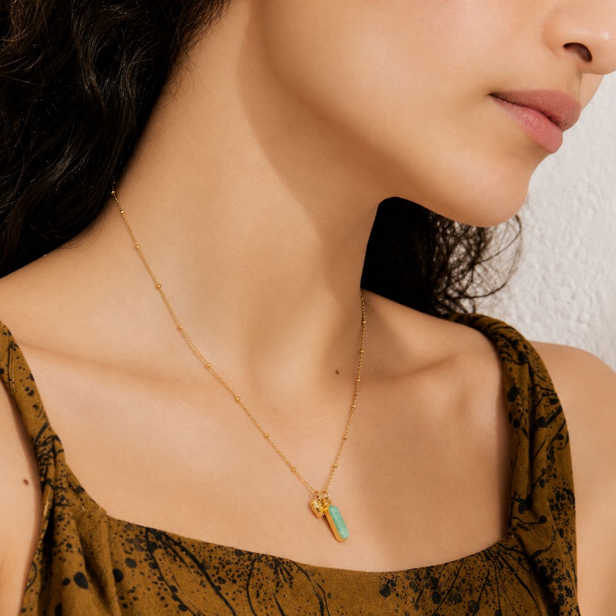 Collar Con Corazón y Piedra Amazonita Enchapado En Oro 18K Collar 14 ZAPRINI 