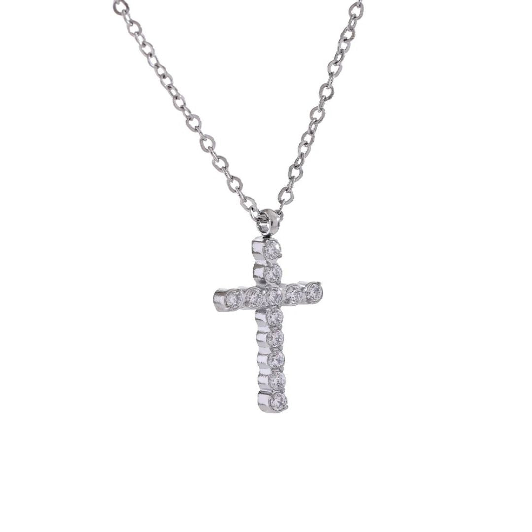 Collar Con Dije De Cruz Enchapado En Oro 18K Collar 01 ZAPRINI Plata 