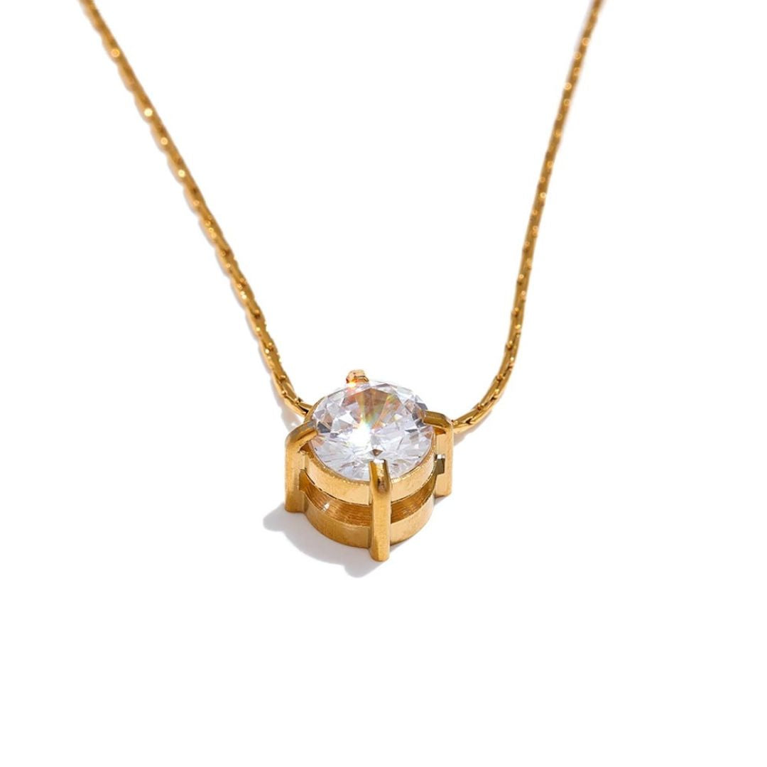 Collar Con Dije Redondo De Circonia Enchapado En Oro 18K Collar 02 ZAPRINI Oro 