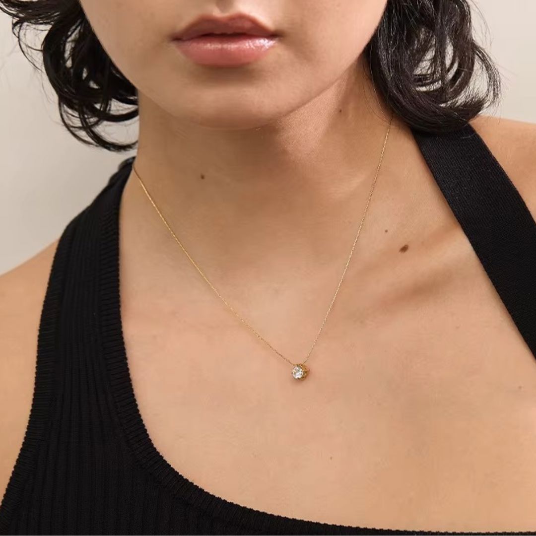 Collar Con Dije Redondo De Circonia Enchapado En Oro 18K Collar 02 ZAPRINI 