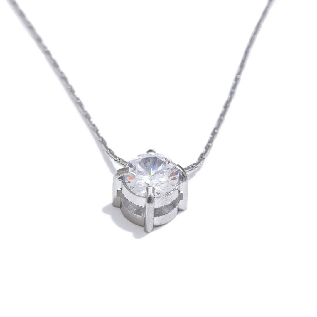 Collar Con Dije Redondo De Circonia Enchapado En Oro 18K Collar 02 ZAPRINI Plata 