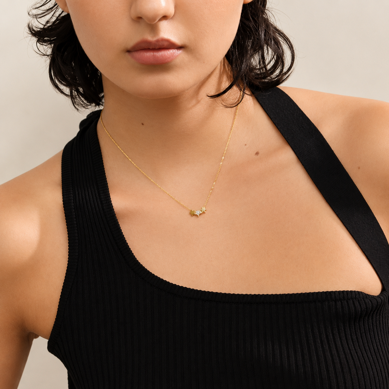 Collar Con Dijes De Estrellas Enchapado En Oro 18K