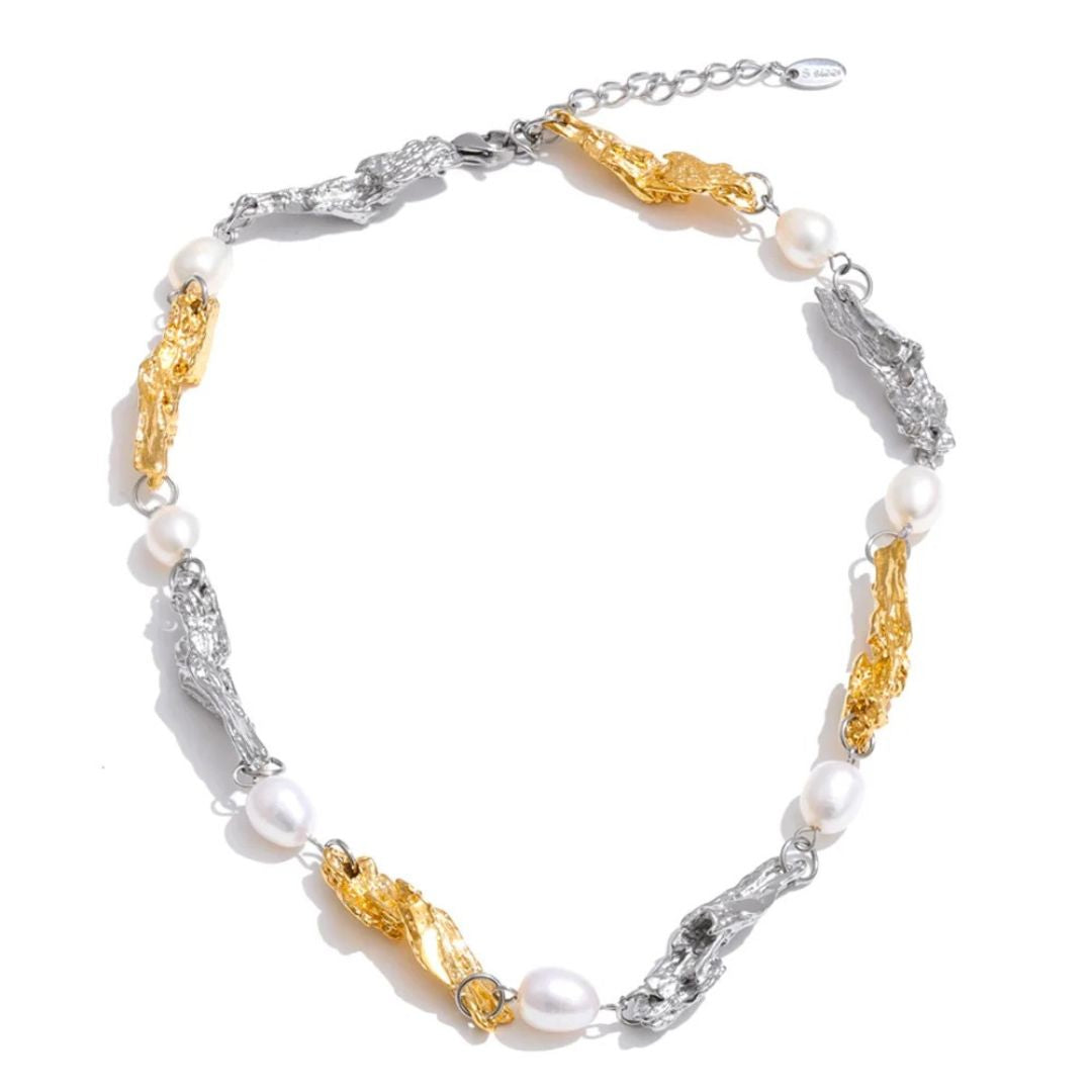 Collar Con Perlas Naturales Enchapado En Oro 18K Collar 04 ZAPRINI Oro y Plata 