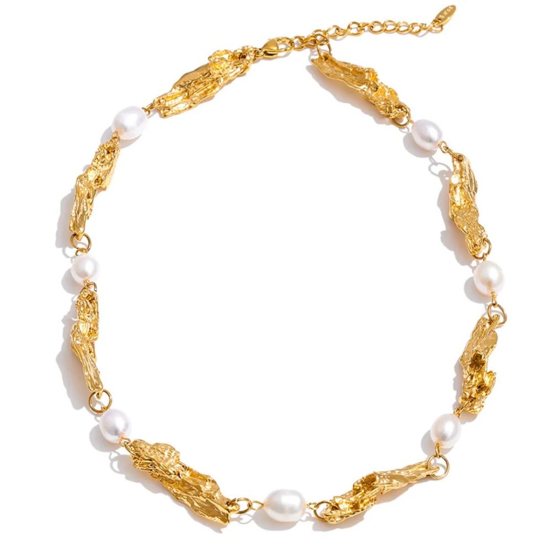 Collar Con Perlas Naturales Enchapado En Oro 18K Collar 04 ZAPRINI Oro 