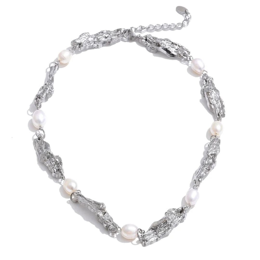Collar Con Perlas Naturales Enchapado En Oro 18K Collar 04 ZAPRINI Plata 