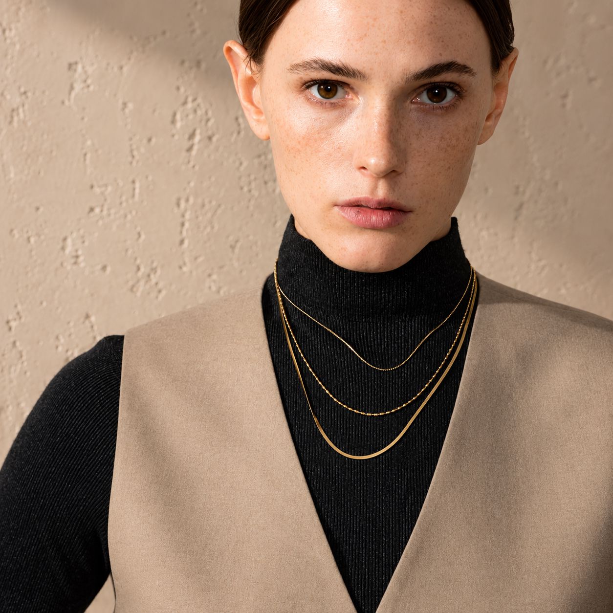 Collar De Tres Cadenas Mixtas Enchapado En Oro 18K Collar 11 ZAPRINI 