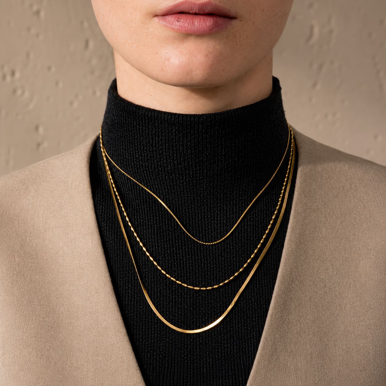 Collar De Tres Cadenas Mixtas Enchapado En Oro 18K Collar 11 ZAPRINI 