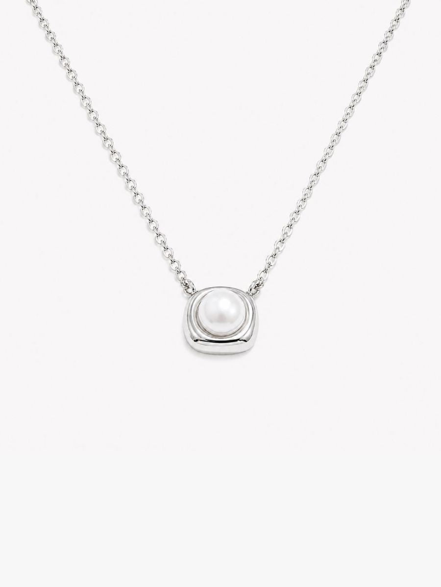 Collar Con Colgante Cuadrado De Perlas Enchapado En Oro 18K Collar 03 ZAPRINI Plata 